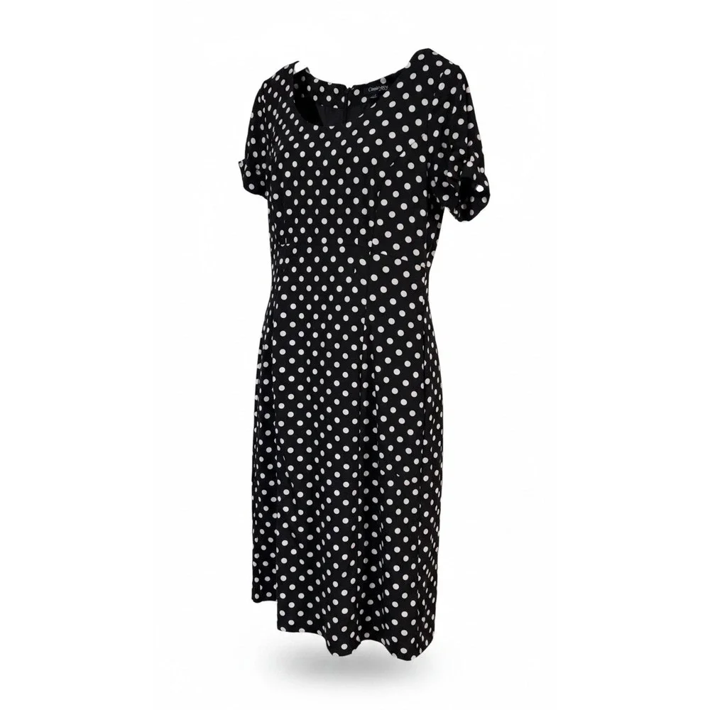 Chadwicks of Boston Black White Polka‎ Dot Linen Blend Sheath Dress Size 6